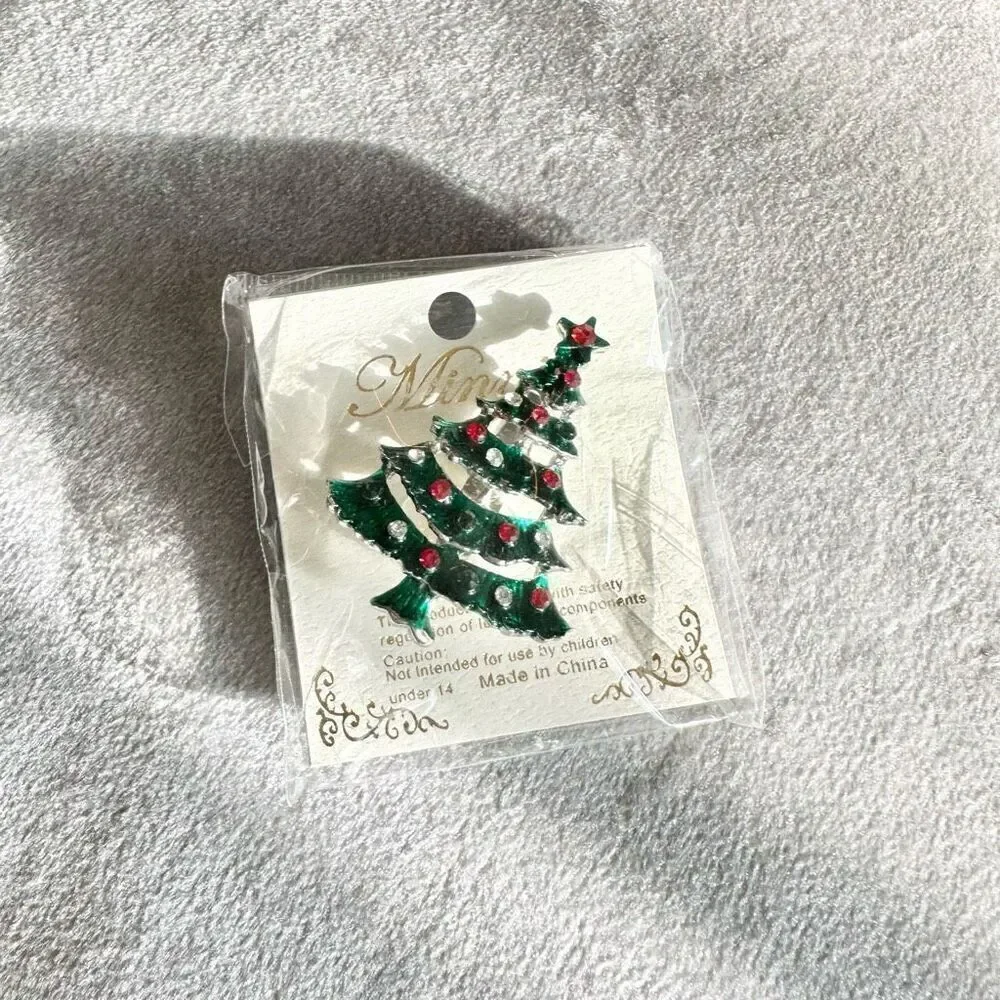 Christmas tree dark green brooch pin
